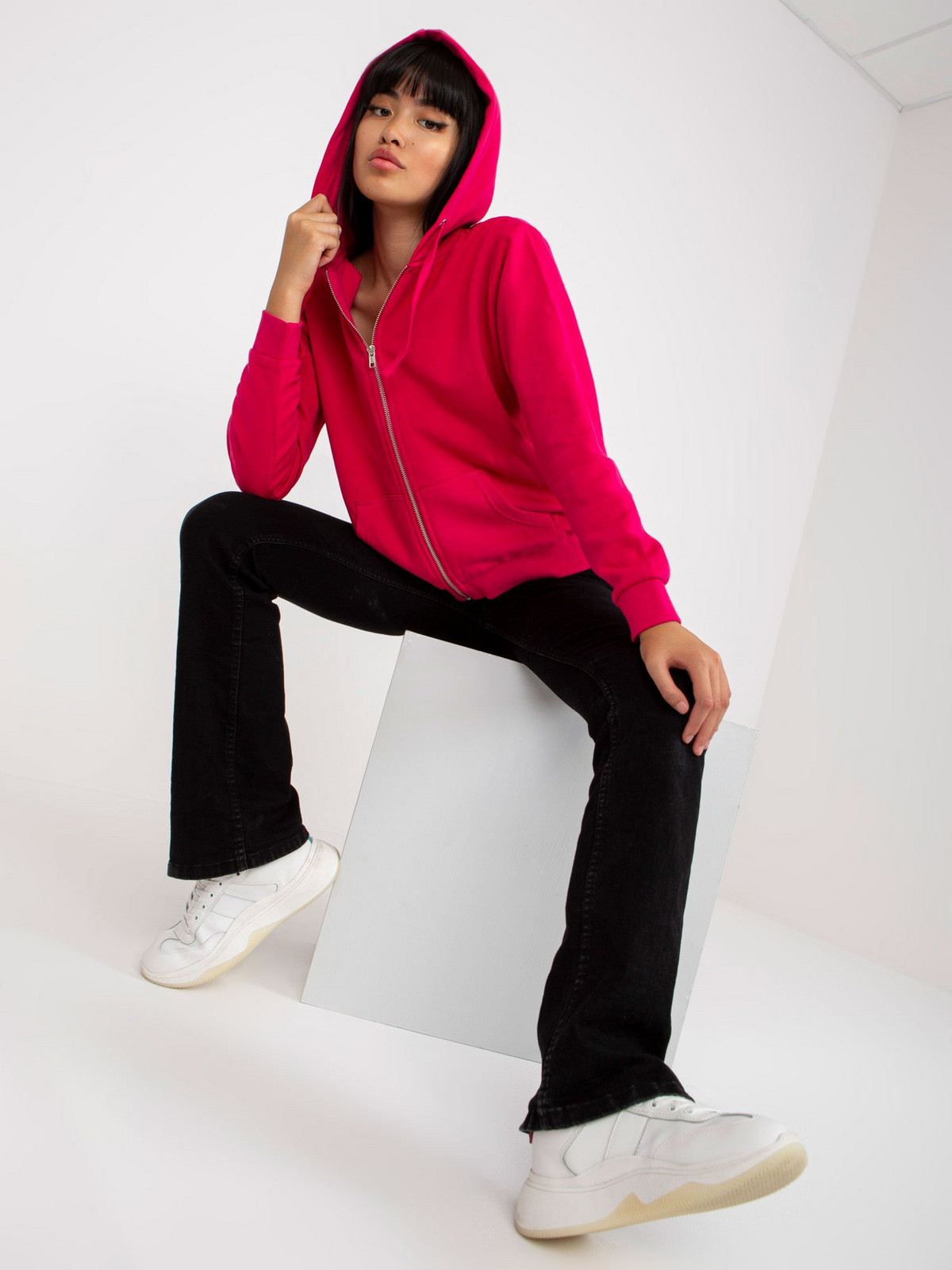 Fuchsia zip-up hoodie with pockets