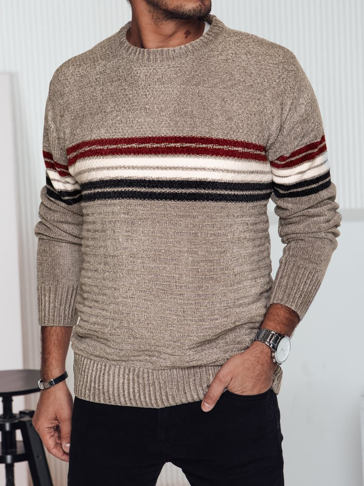 Sweter męski w paski brązowy Dstreet