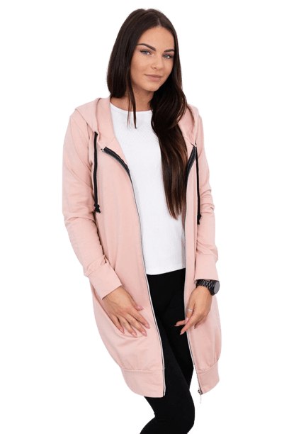 Dámská dlouhá mikina s kapucí Kesi - pudrově růžová