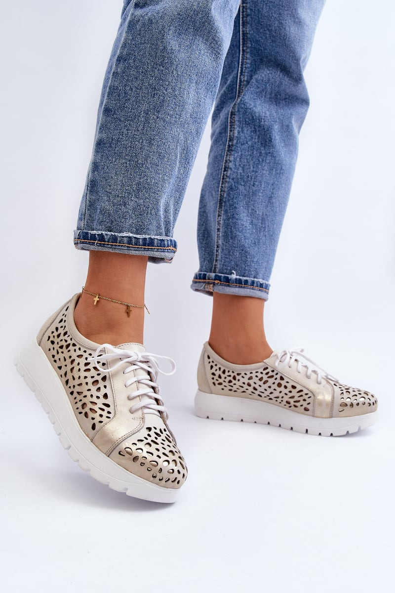 Zazoo Kožené Polobotky Na Platformě Bežové Hypnosis