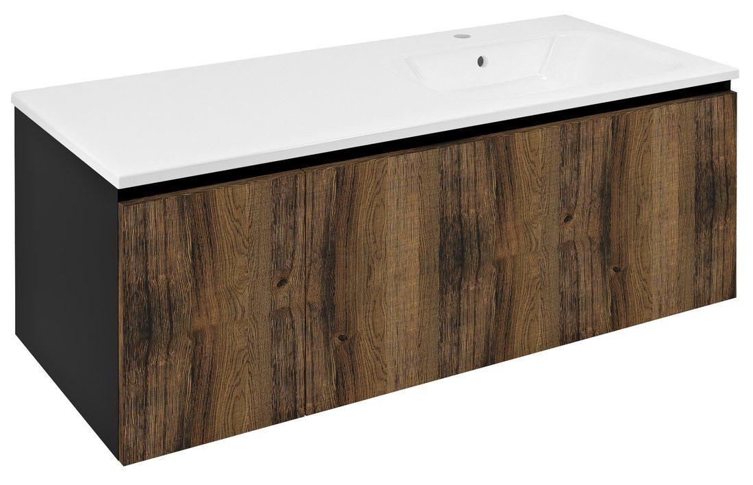 Sapho LOREA skříňka s umyvadlem 121x46x51,5cm (30+90cm), pravá, dub collingwood/černá mat