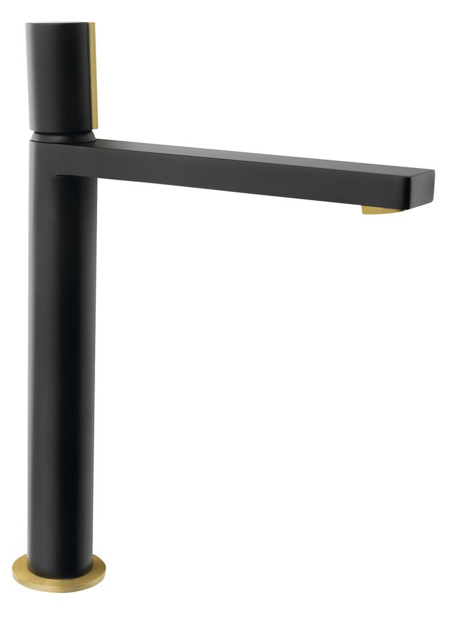 Sapho KAISA stojánková umyvadlová baterie vysoká, bez výpusti, 235mm, černá/zlato mat