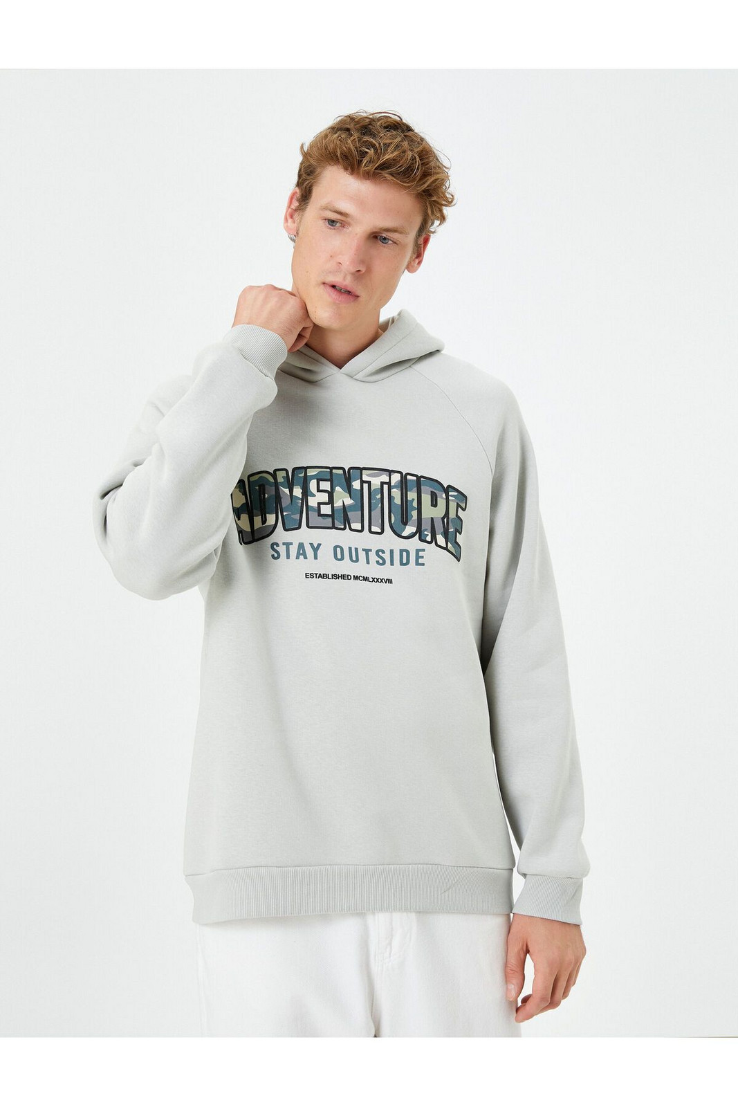 Koton Hooded Sweatshirt Slogan Printed Long Sleeve Ribbed Racking