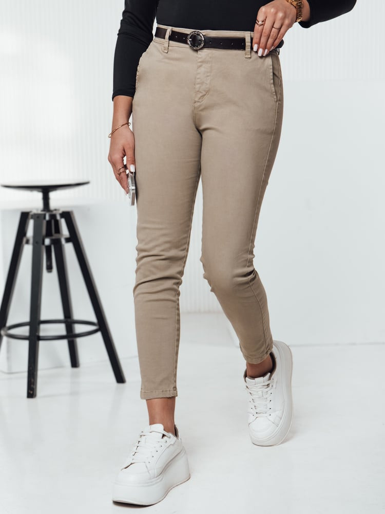 Spodnie damskie TRENDIOSS z paskiem beżowe Dstreet