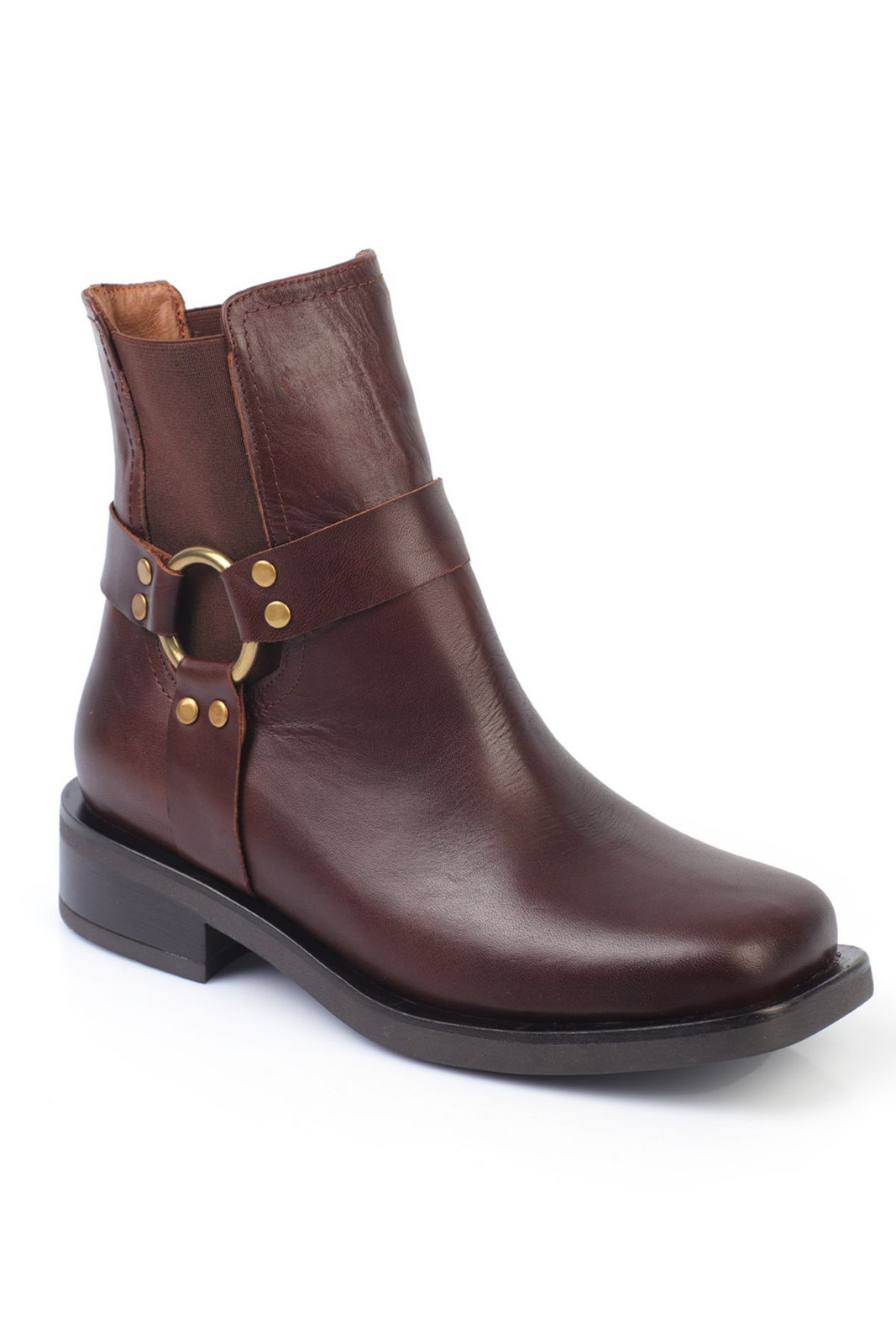 Capone Outfitters Genuine Leather Women's Boots with Side Elastic Buckle Detail