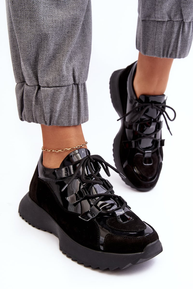 Zazoo Kožené lakované dámské sportovní boty