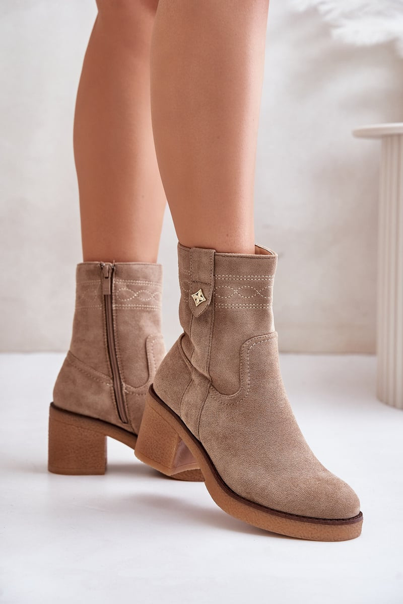 PE2 Zateplené dámské boty na podpatku béžové Vailia