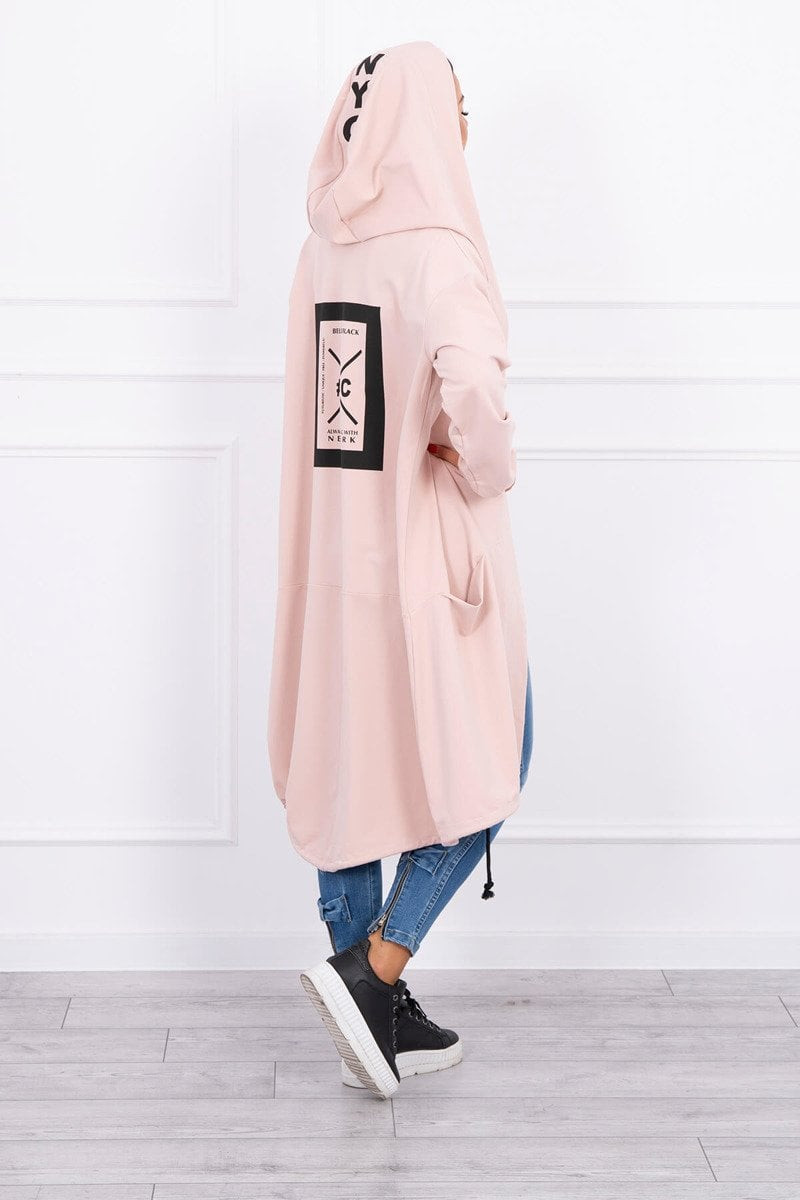 Pelerína s kapucí oversize tmavě pudrově růžová