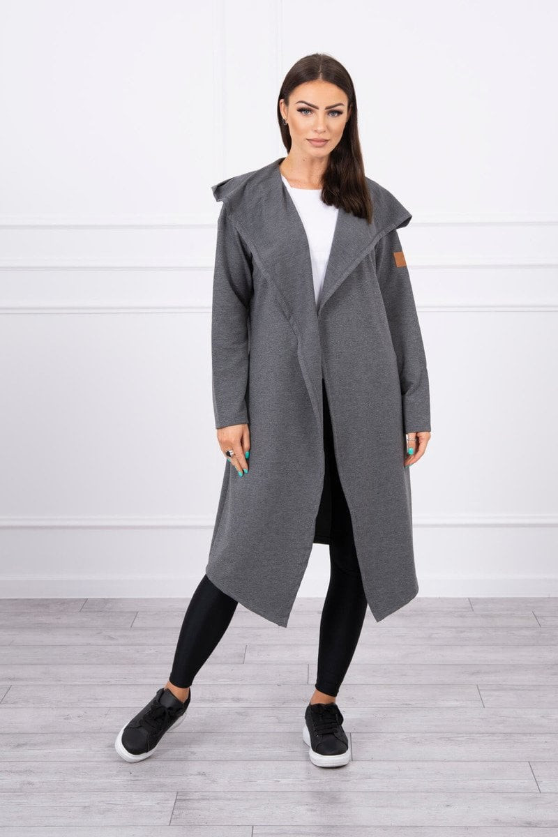 Dlouhý kardigan s kapucí z grafitu