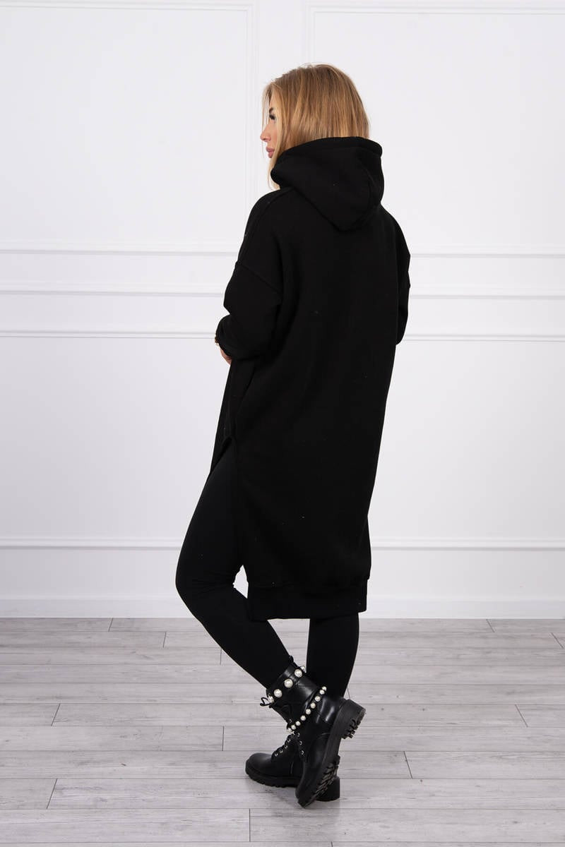 Zateplená mikina s rozparky na bocích černá