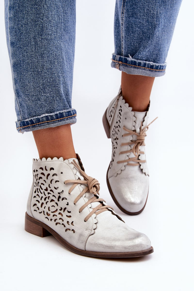 Zazoo 2871 Dámské Botky Šněrovací Stříbrné