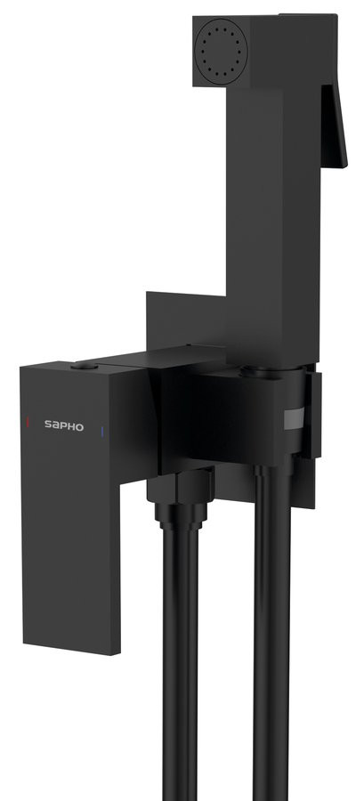 Sapho CUBEMIX podomítková bidetová baterie se Stop sprškou, hranatá, černá mat