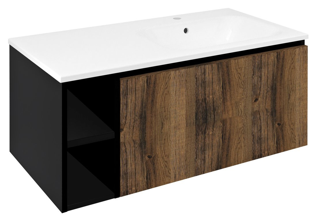 Sapho LOREA skříňka s umyvadlem 101x46x51,5cm (20+80 cm), pravá, dub collingwood/černá mat