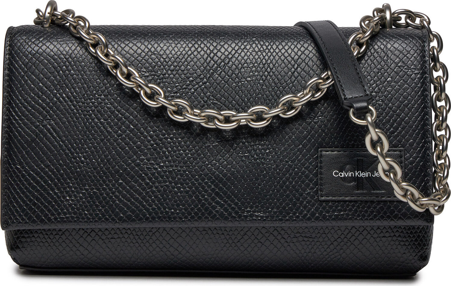 Kabelka Calvin Klein Jeans Sculpted Flap W/Chain25 Snake K60K611521 Černá