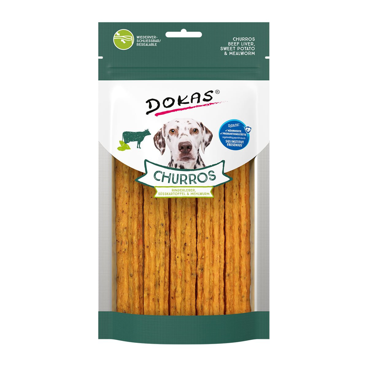 Dokas Churros s hovězími játry, batáty a moučnými červy - Výhodné balení: 2 x cca 150 g