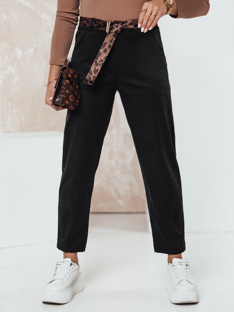 Spodnie damskie one size LEOCINCIN z paskiem czarne Dstreet