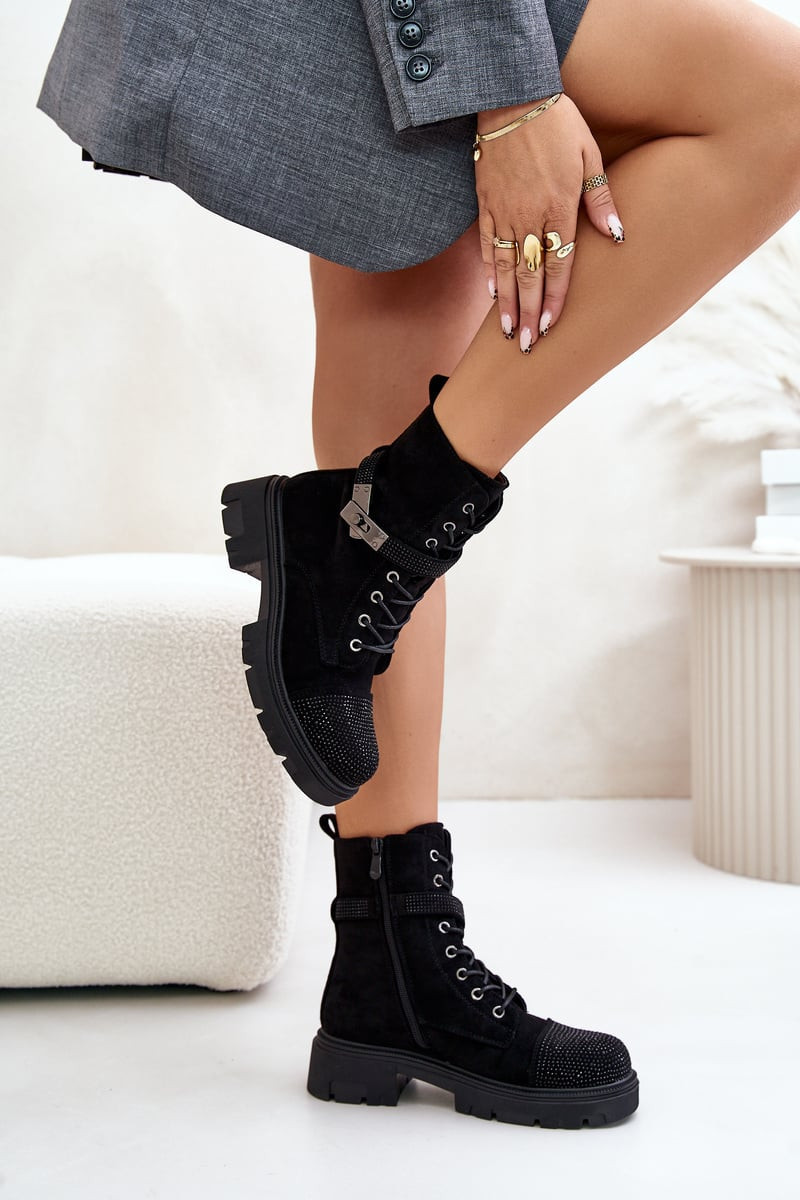 S. BARSKI Zateplené kotníkové boty s ozdobou Černé S.Barski