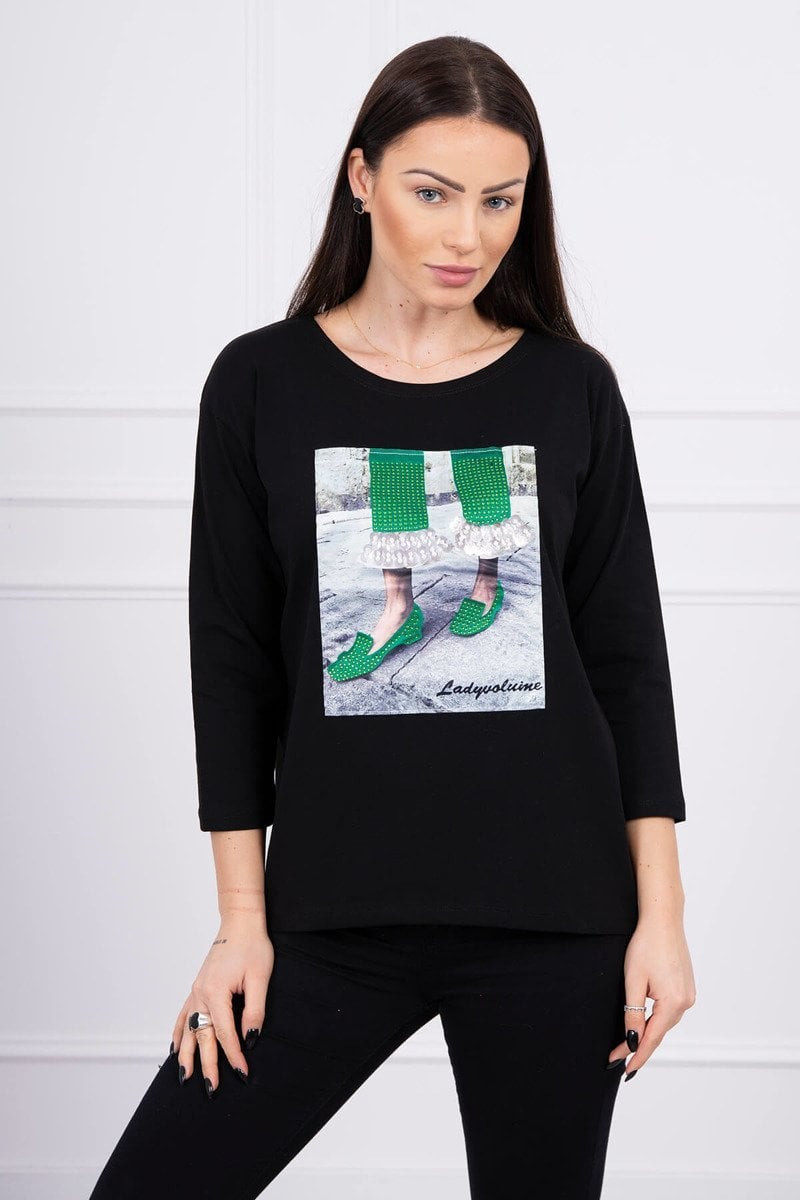 Halenka s grafikou 3D se zirkony černé