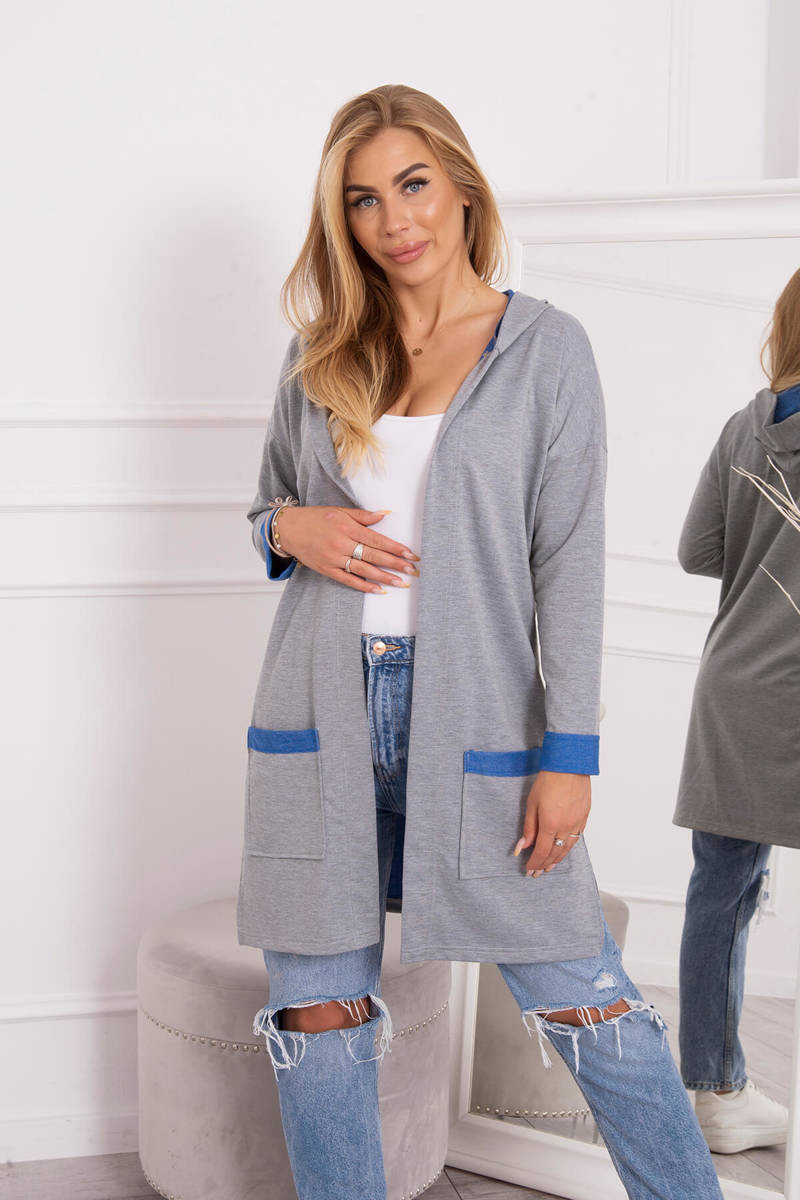 Dvoubarevná pelerína s kapucí fialovo-modrá+šedá