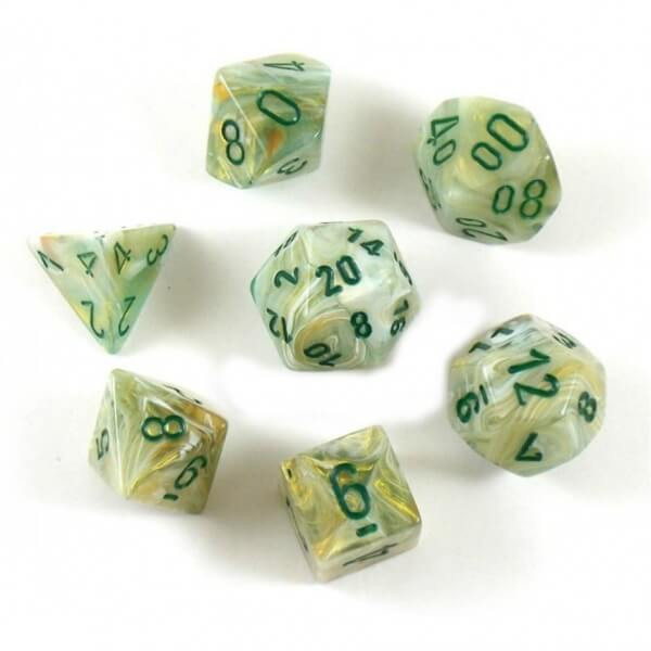 Sada kostek Marble Green/Dark Green Mini Polyhedral - 7 ks