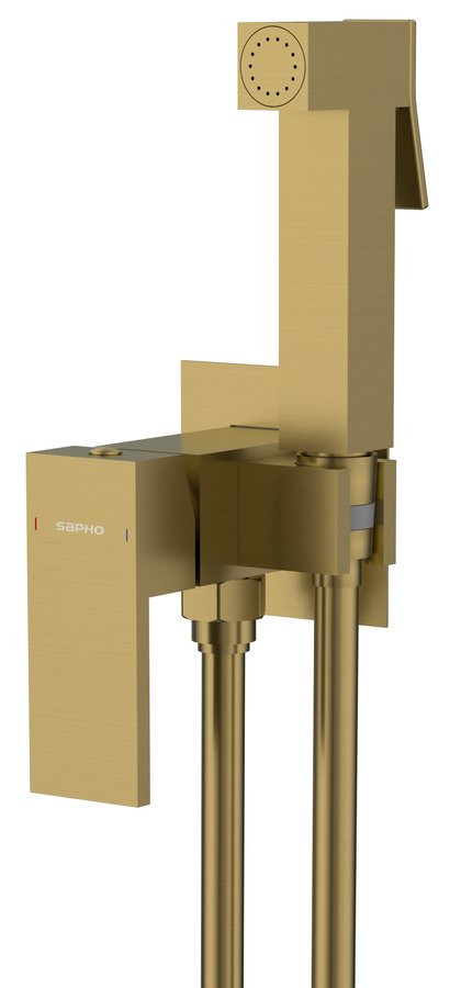 Sapho CUBEMIX podomítková bidetová baterie se Stop sprškou, hranatá, zlato mat