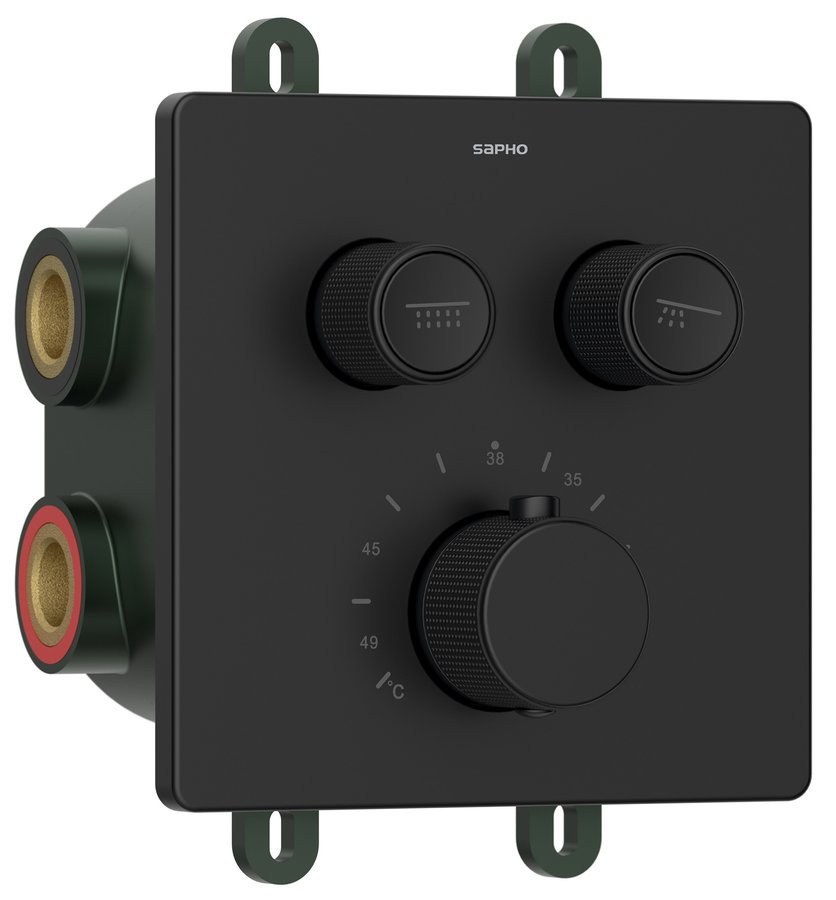 Sapho SMART SELECT podomítková sprchová termostatická baterie, box, 2 výstupy, černá mat
