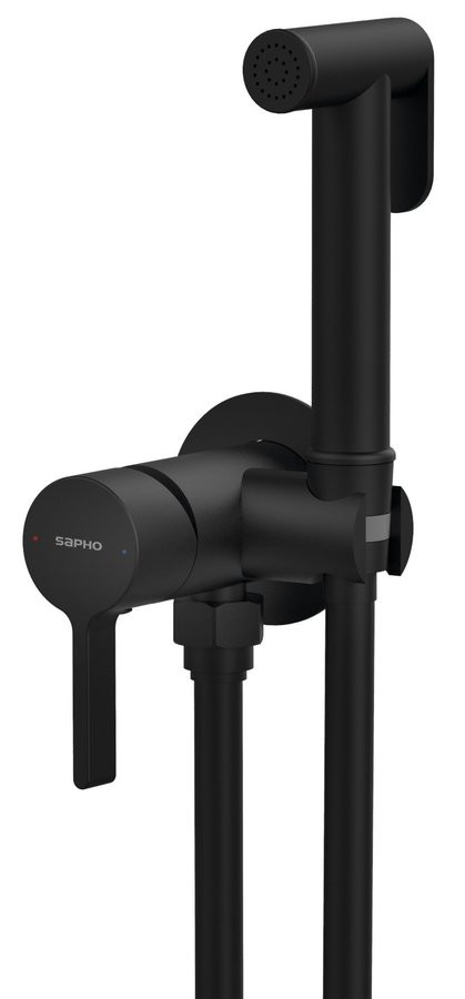 Sapho ICONIC podomítková bidetová baterie se Stop sprškou, kulatá, černá mat