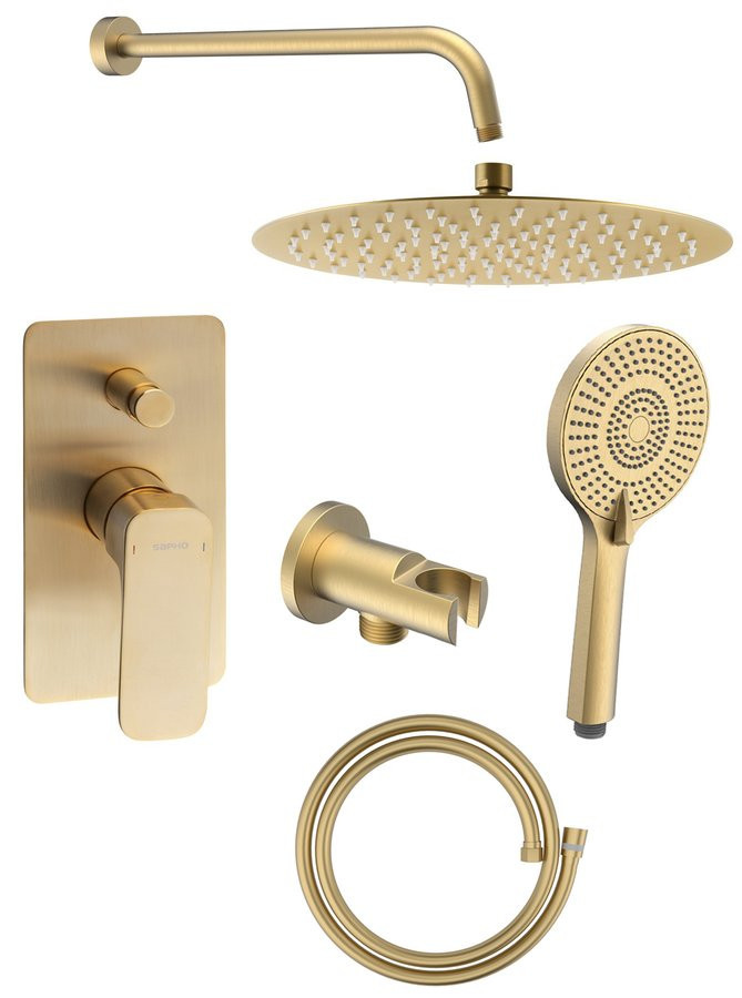 Sapho SPY podomítkový sprchový set s pákovou baterií, otočný přepínač, 2 výstupy, zlato mat