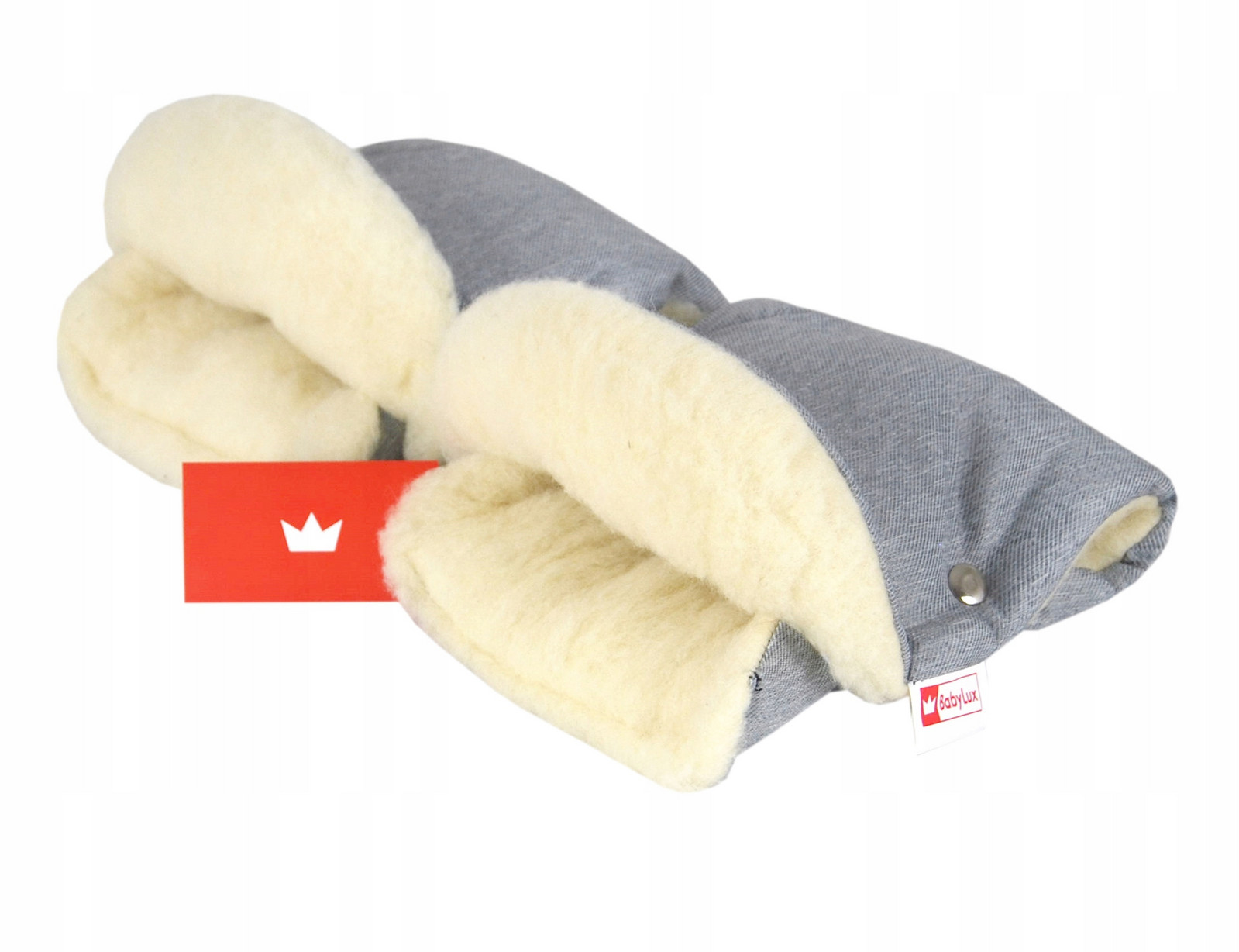 BBL Rukavice se cvoky na madla kočárku ovčí vlna - jeans světlá šedá