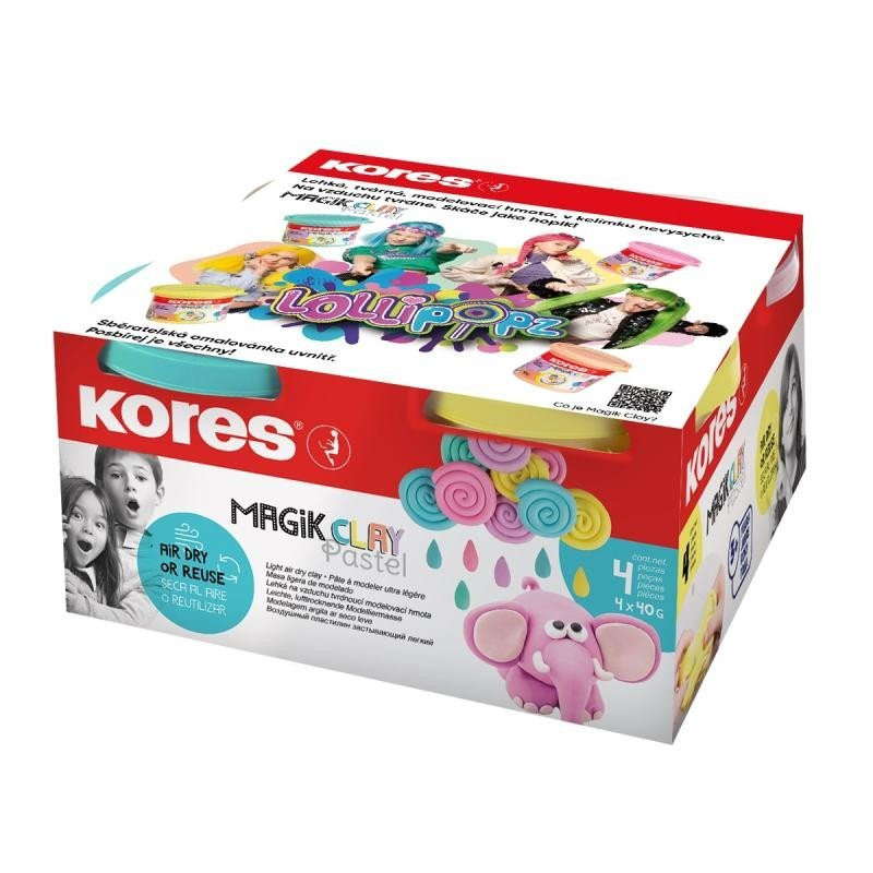 Lehká modelovací hmota Kores Magik Clay LOLLIPOPZ Pastel - 4 x 40 g