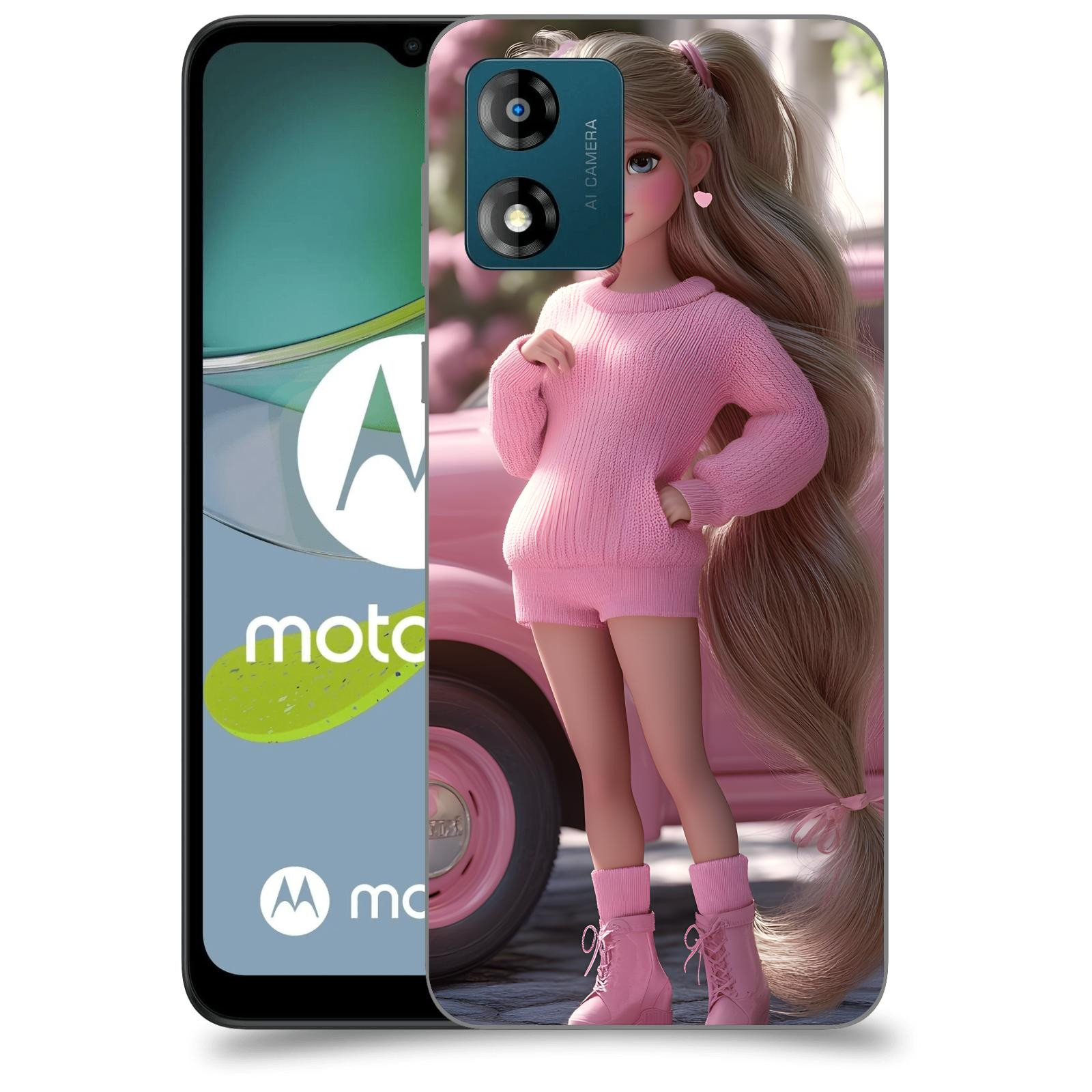 ACOVER Kryt na mobil Motorola Moto E13 - Girl with pink car