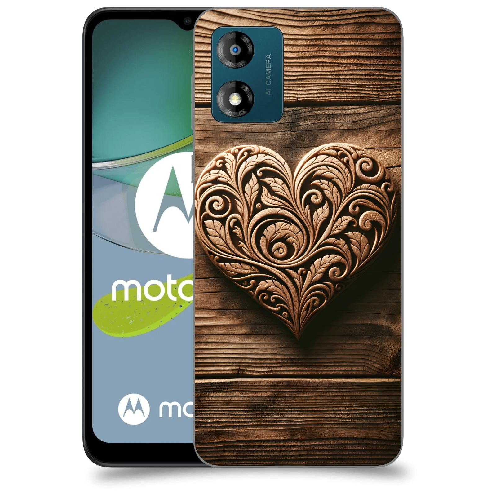 ACOVER Kryt na mobil Motorola Moto E13 - Dřevěné srdce