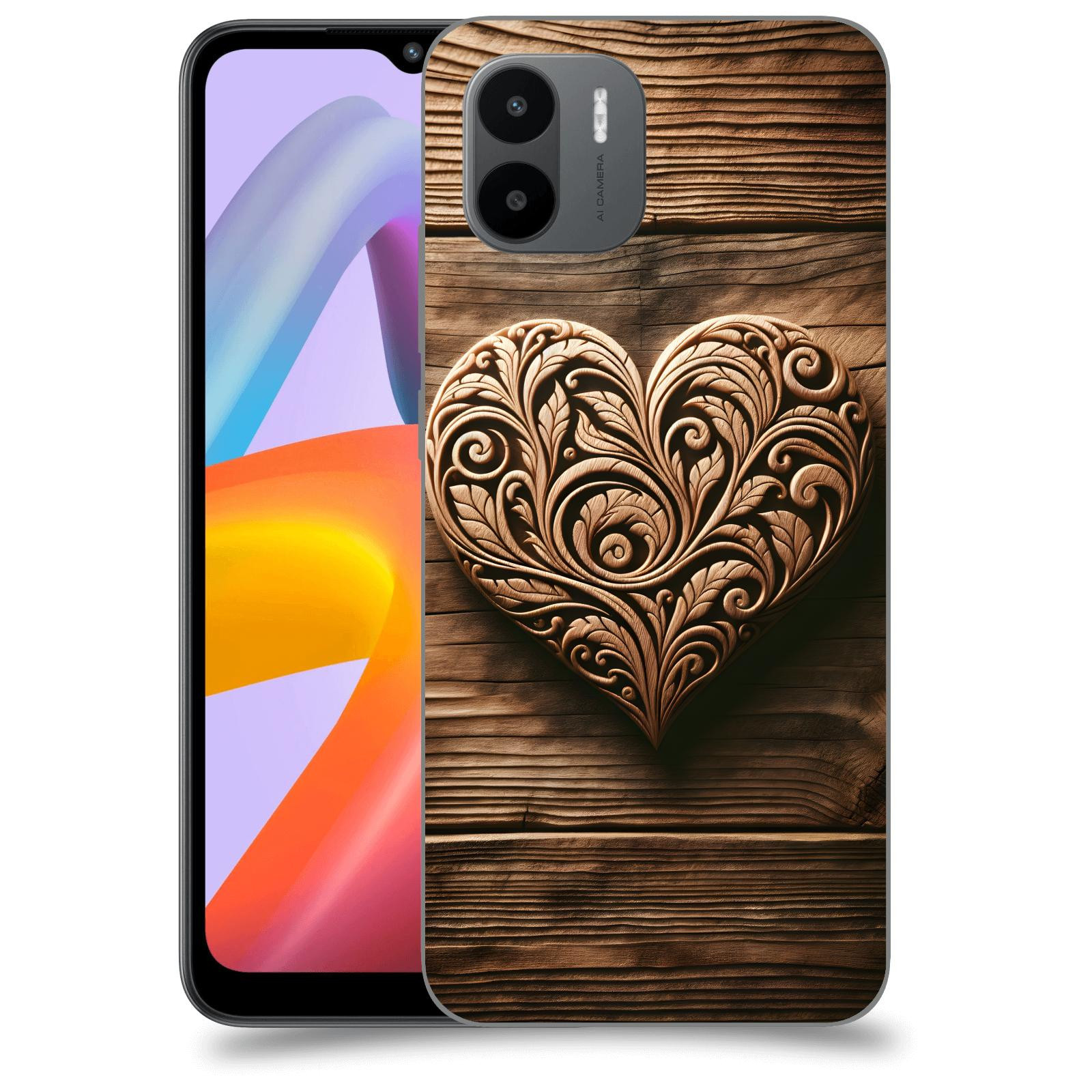 ACOVER Kryt na mobil Xiaomi Redmi A2+ - Dřevěné srdce