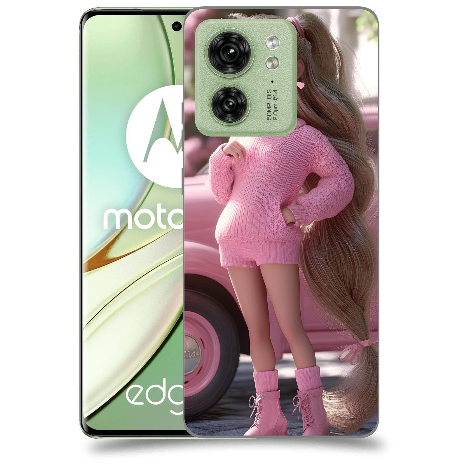 ACOVER Kryt na mobil Motorola EDGE 40 5G - Girl with pink car