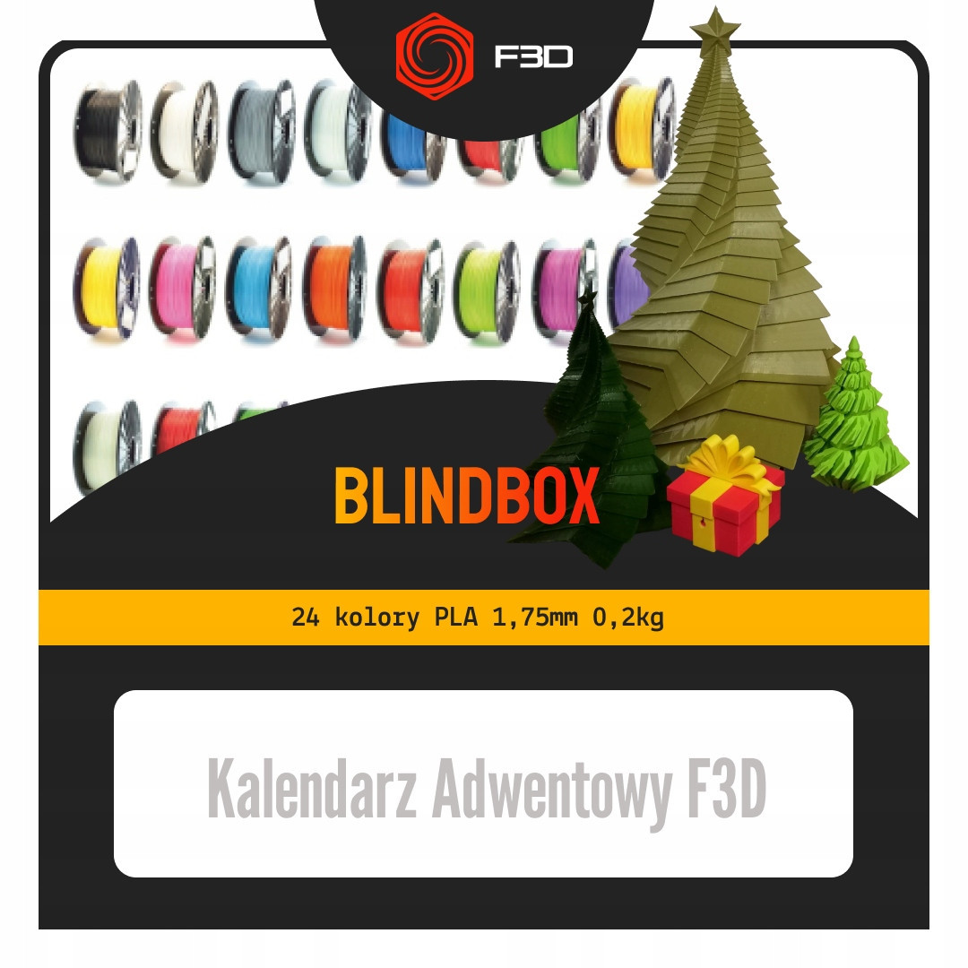 Adventní kalendář F3D Filament BlindBox Pla 1,75mm 0,2kg 24 Kusů Pla