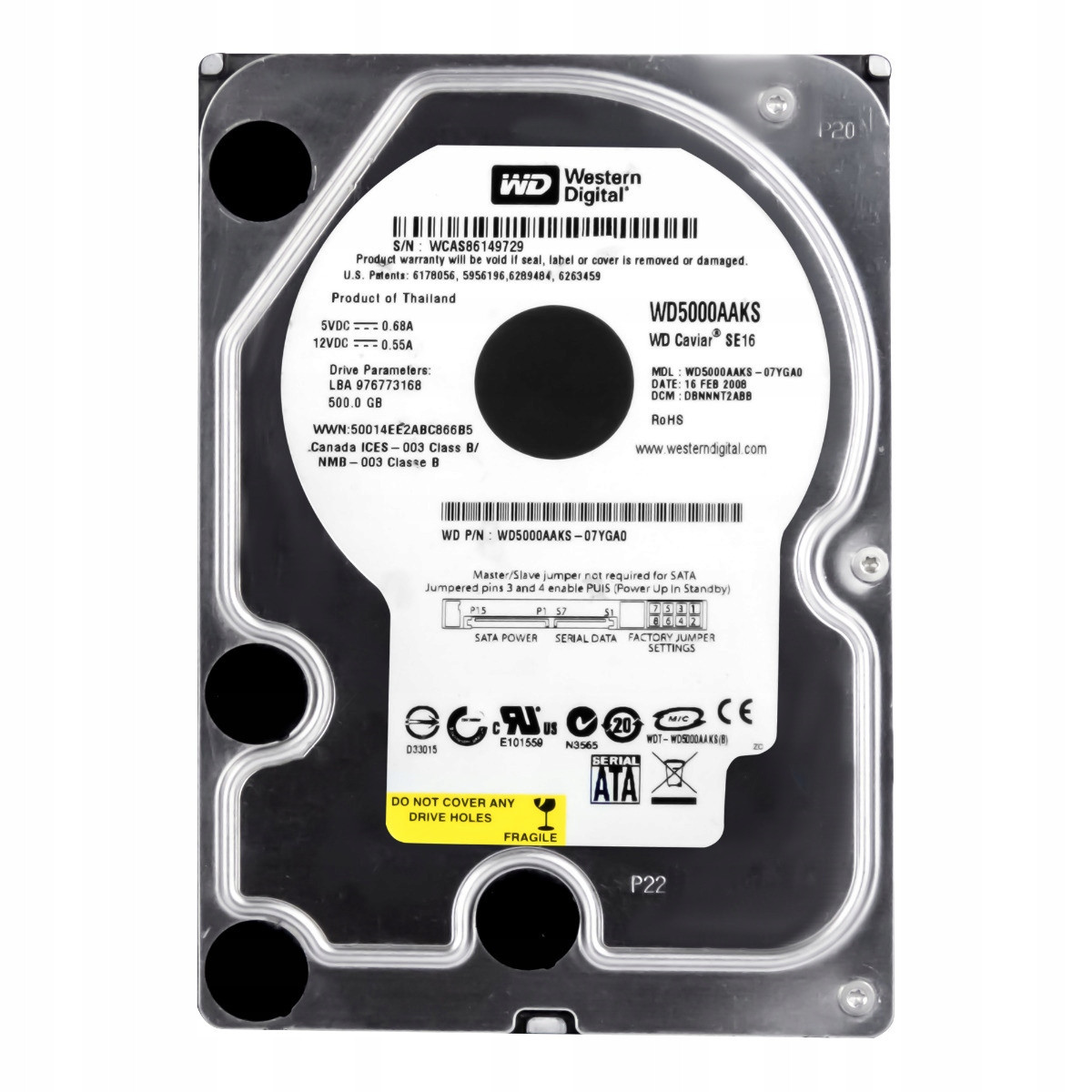 Wd Caviar SE16 500GB Sata II 7.2K 16MB 3.5'' WD5000AAKS