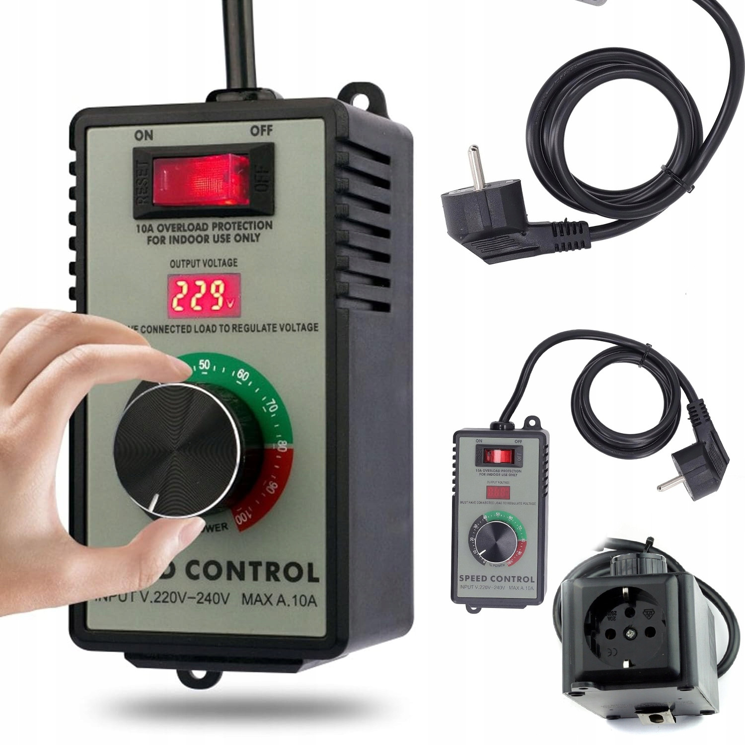 Regulátor Otáček Motoru Výkonu 230V 4000W S Displejem Zásuvkou Rosfix