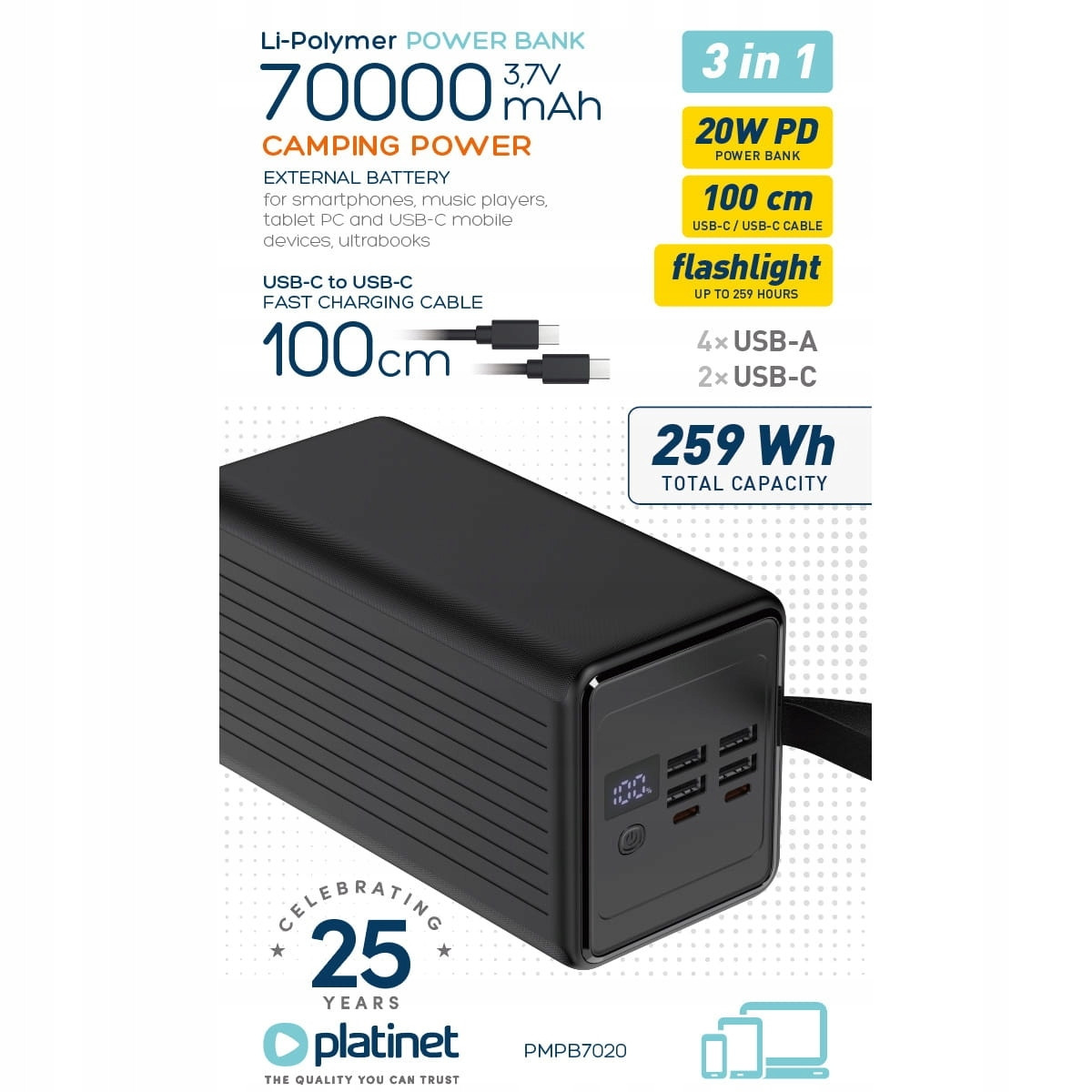 Powerbanka 70 000 mAh 20W Pd