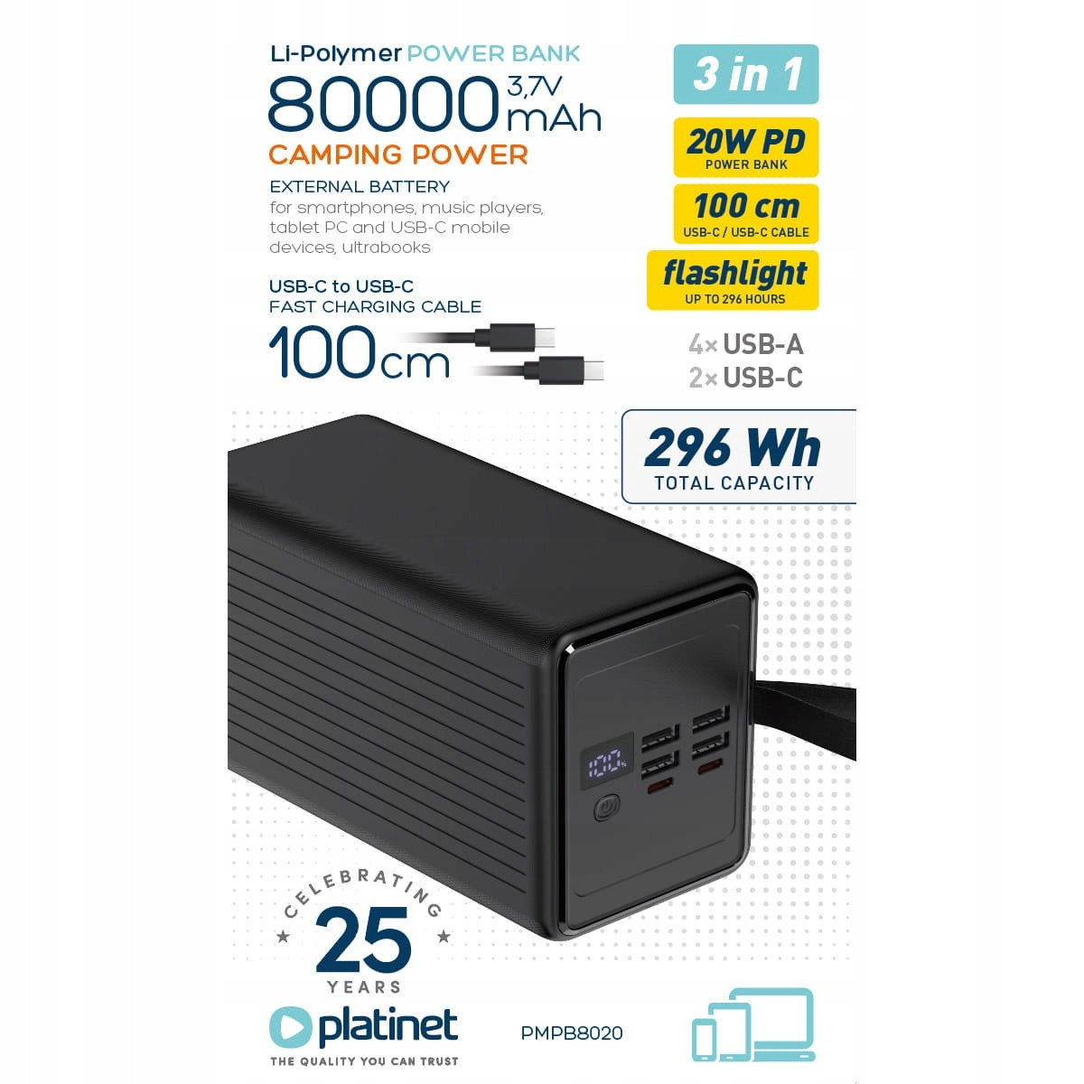 Powerbanka 80 000 mAh 20W Pd