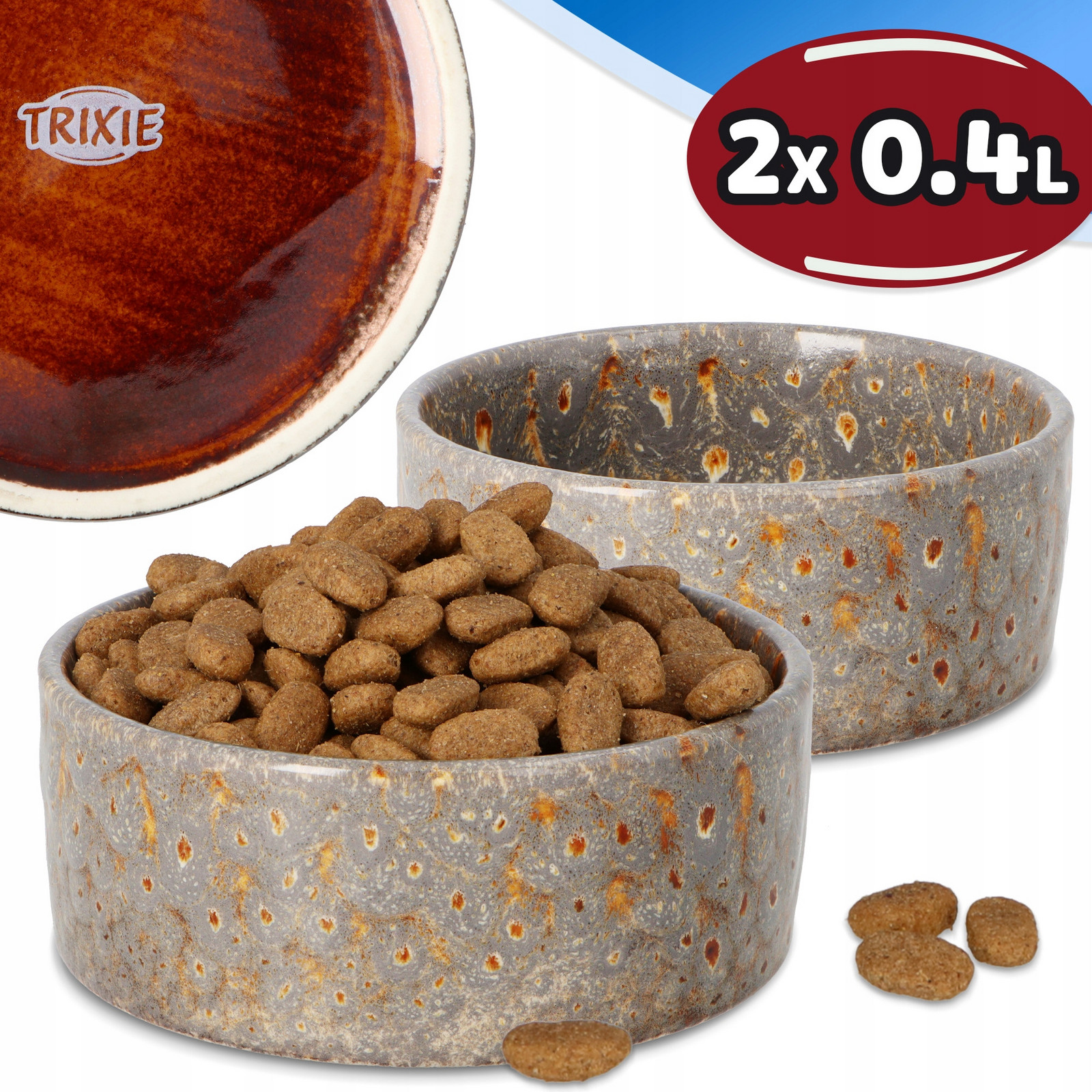 2x Miska Psa Štěňat 0,4 l Keramická miska Misky Vodu Ozdobný Kámen