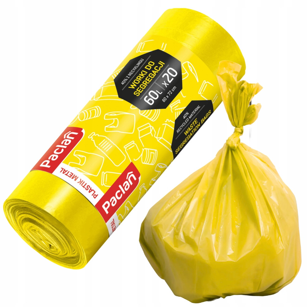 Pytle Na Odpadky Paclan Třídění Plast Kov 60L 20KS Silné Odolné