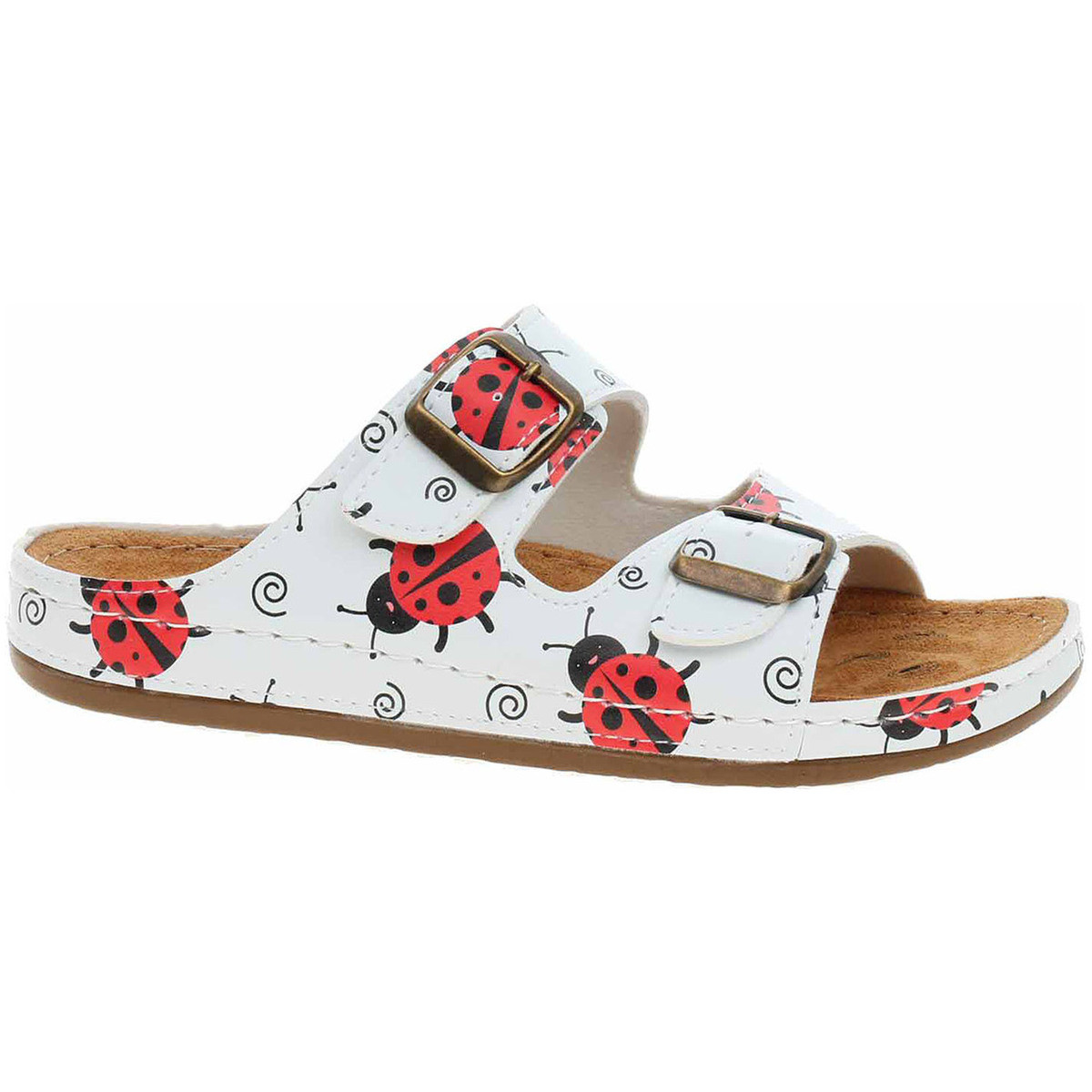 Medi Line  Dámské pantofle  S182.002 white w-ladybugs  Bílá