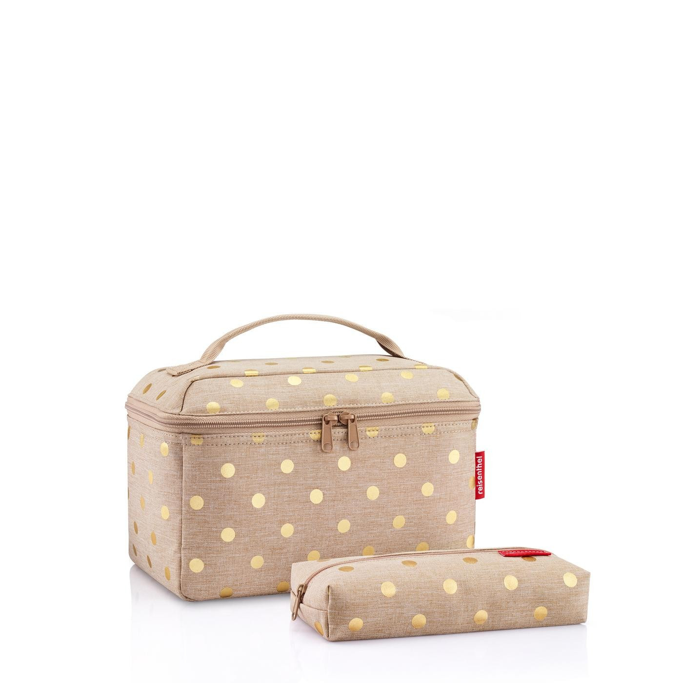 Sada kosmetický kufřík a taštička Reisenthel Beautycase set Metallic dots coffee