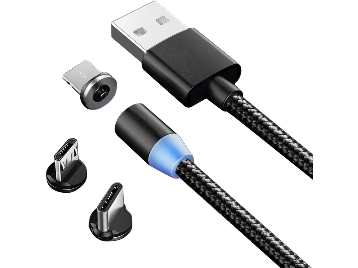 Magnetický USB nabíjecí kabel 3v1 LED Barva: Černá