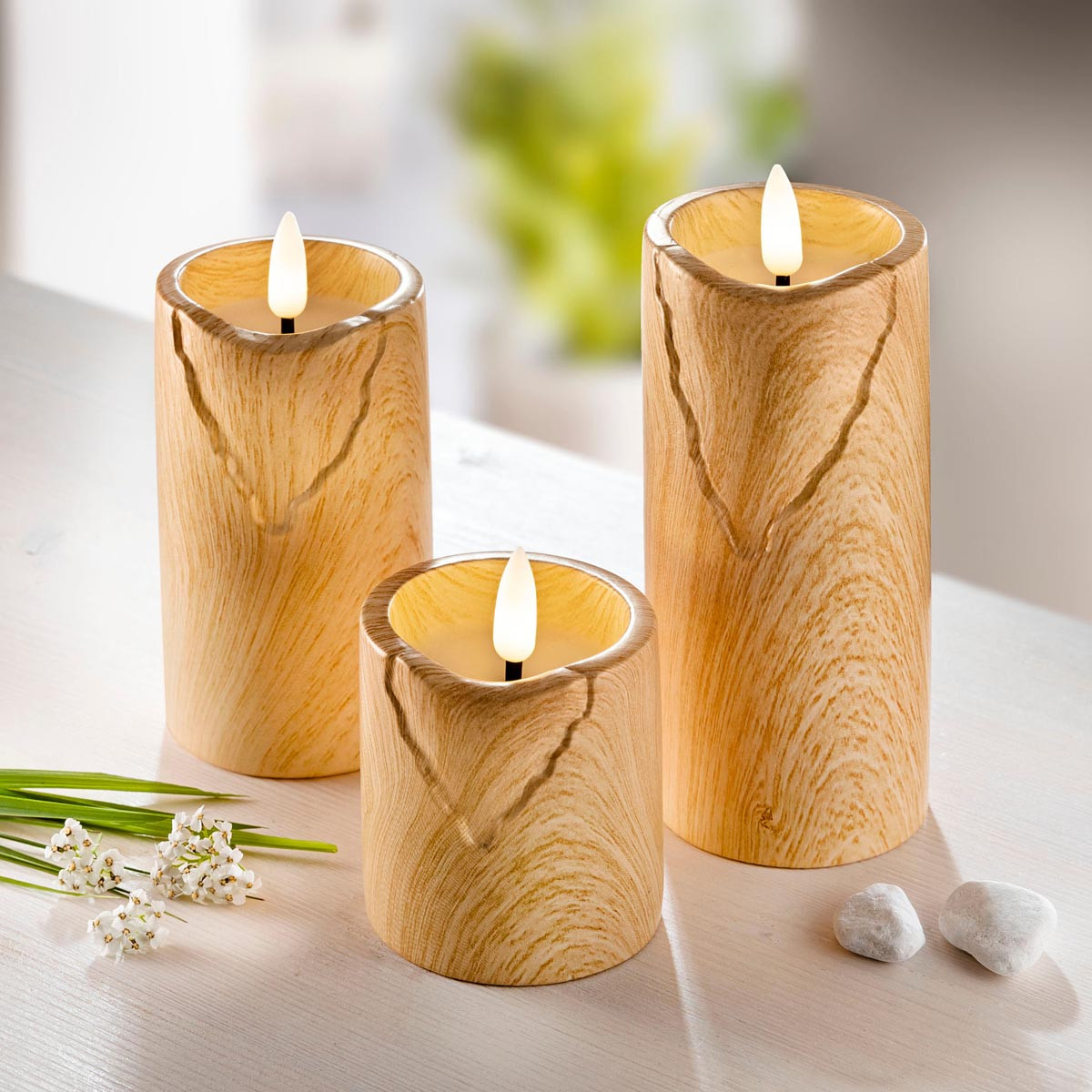 Weltbild LED svíčky Wood, sada 3 ks