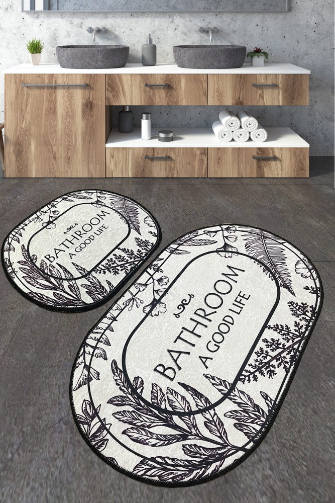 Koupelnová předložka s nápisem BATHROOM, protiskluz, 2ks/bal, 50 x 60 cm, 60 x 100 cm