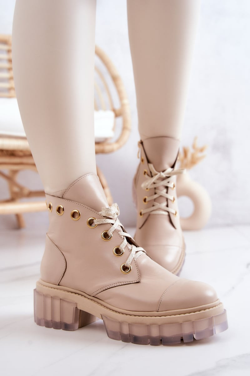 PA2 Kožené Boty S Masivní Podrážkou Béžový Horizont