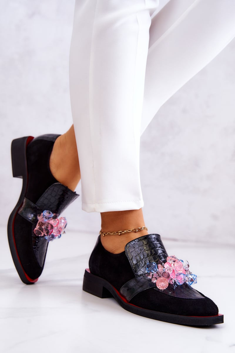 PA2 Semišové Boty S Dekorací Černá a červená Davine