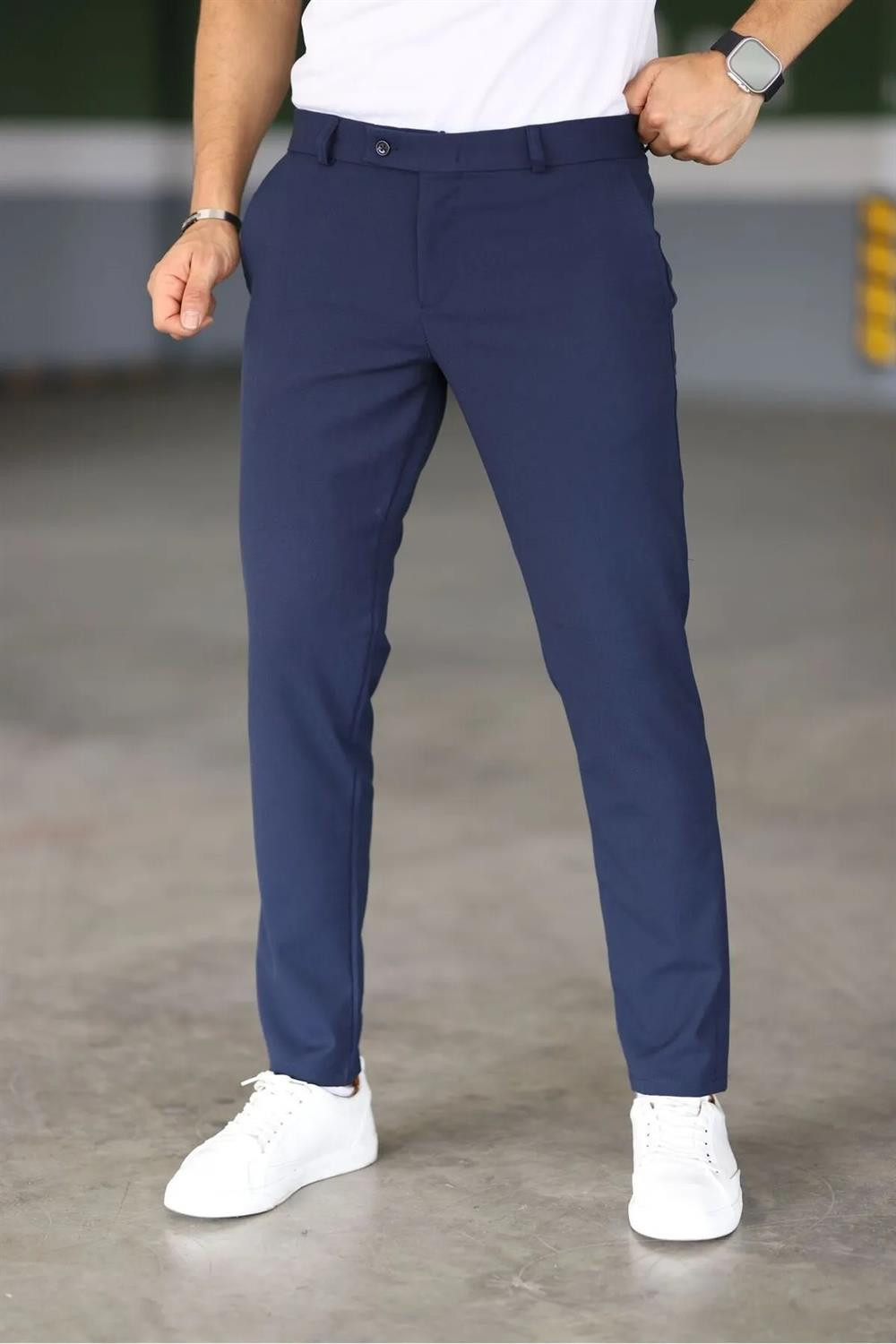 47676 Dewberry Italian Cut Elastic Fabric Mens Trousers-NAVY