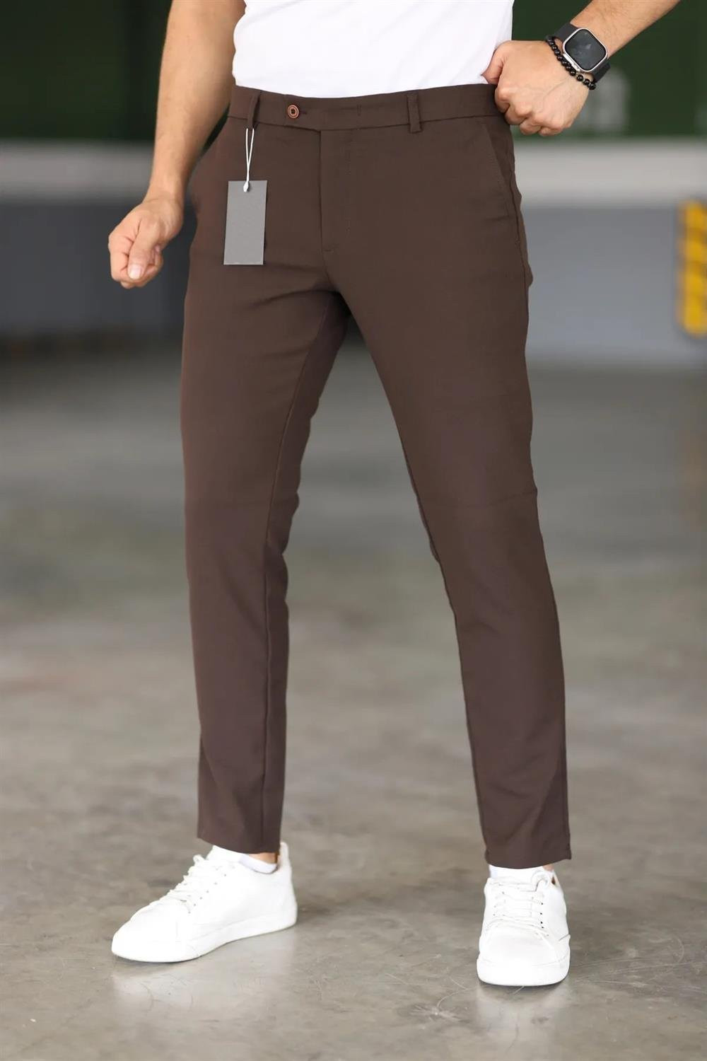 47676 Dewberry Italian Cut Elastic Fabric Mens Trousers-KAHVE